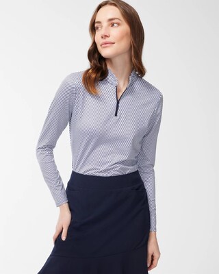 Zenergy UPF Stripe Ruffle Neck Mock Zip