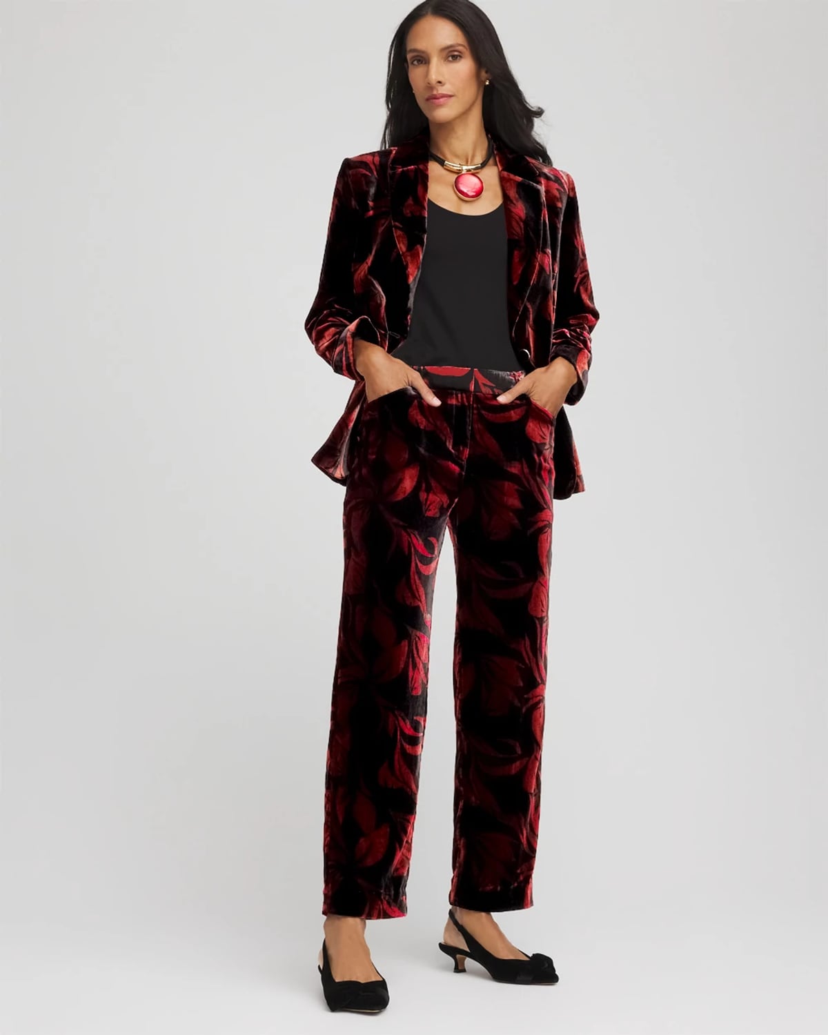Chico's Velvet Rose Slim Ankle Pants In Black In Multi