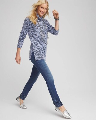 Jacquard Animal Print Mock Neck Pullover Tunic
