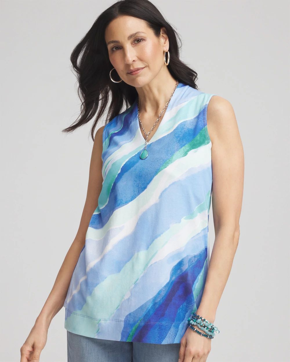 Ocean Pima Sleeveless V-Neck Tunic