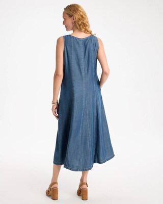 Denim Godet Sleeveless Dress click to view larger image.