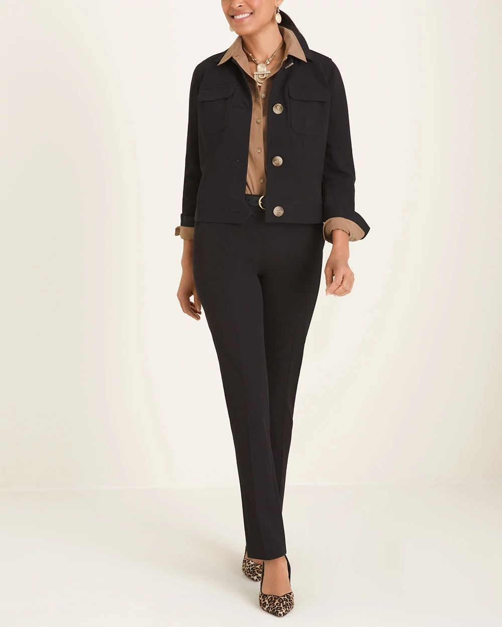 Bi-Stretch Straight-Leg Slim Pants