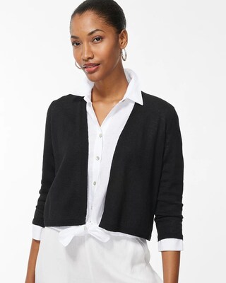 Linen Blend Cropped Cardigan