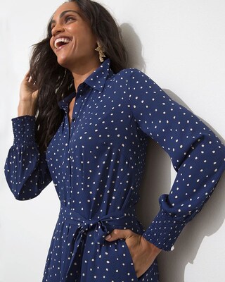 Godet Dot Print Maxi Shirt Dress