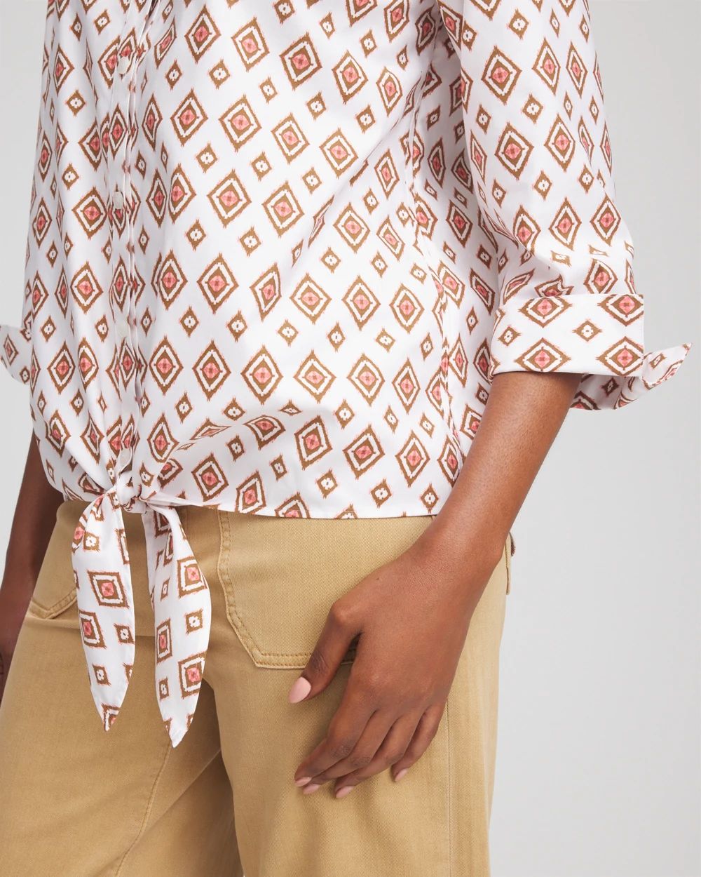 No Iron™ Tie-Front Geo-Print Shirt