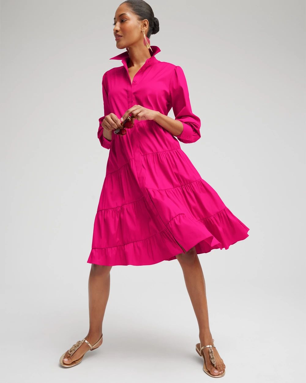 Poplin Asymmetrical Tiered Shirt Dress