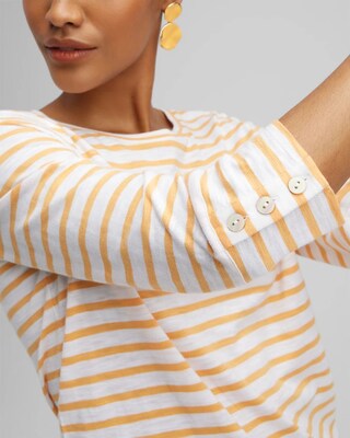 Stripe 3/4 Sleeve Button Tee