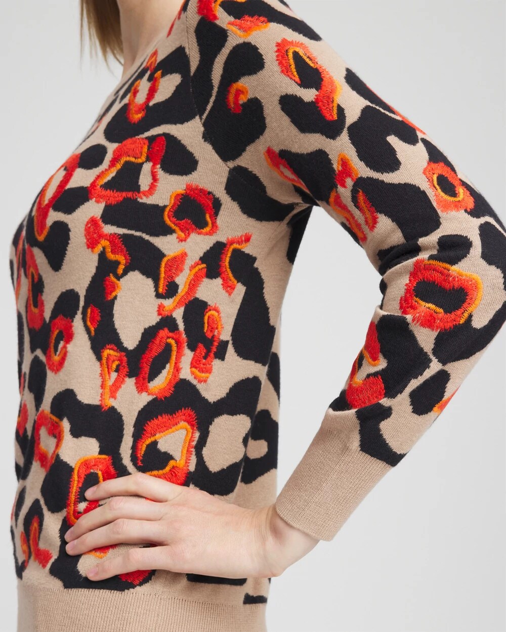 Embroidered Leopard Jacquard Sweater