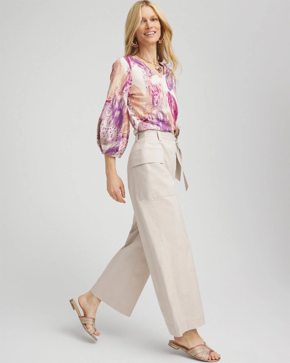 Petite Belted Twill Utility Cropped Pants