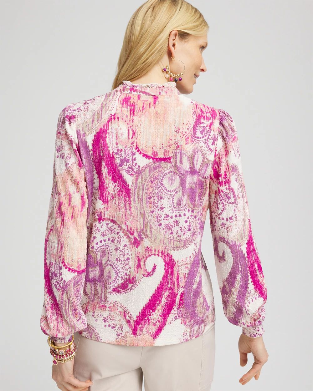 Paisley Smocked Long-Sleeved Tee