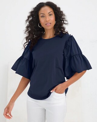 Knit and Woven Tiered-Sleeve Top