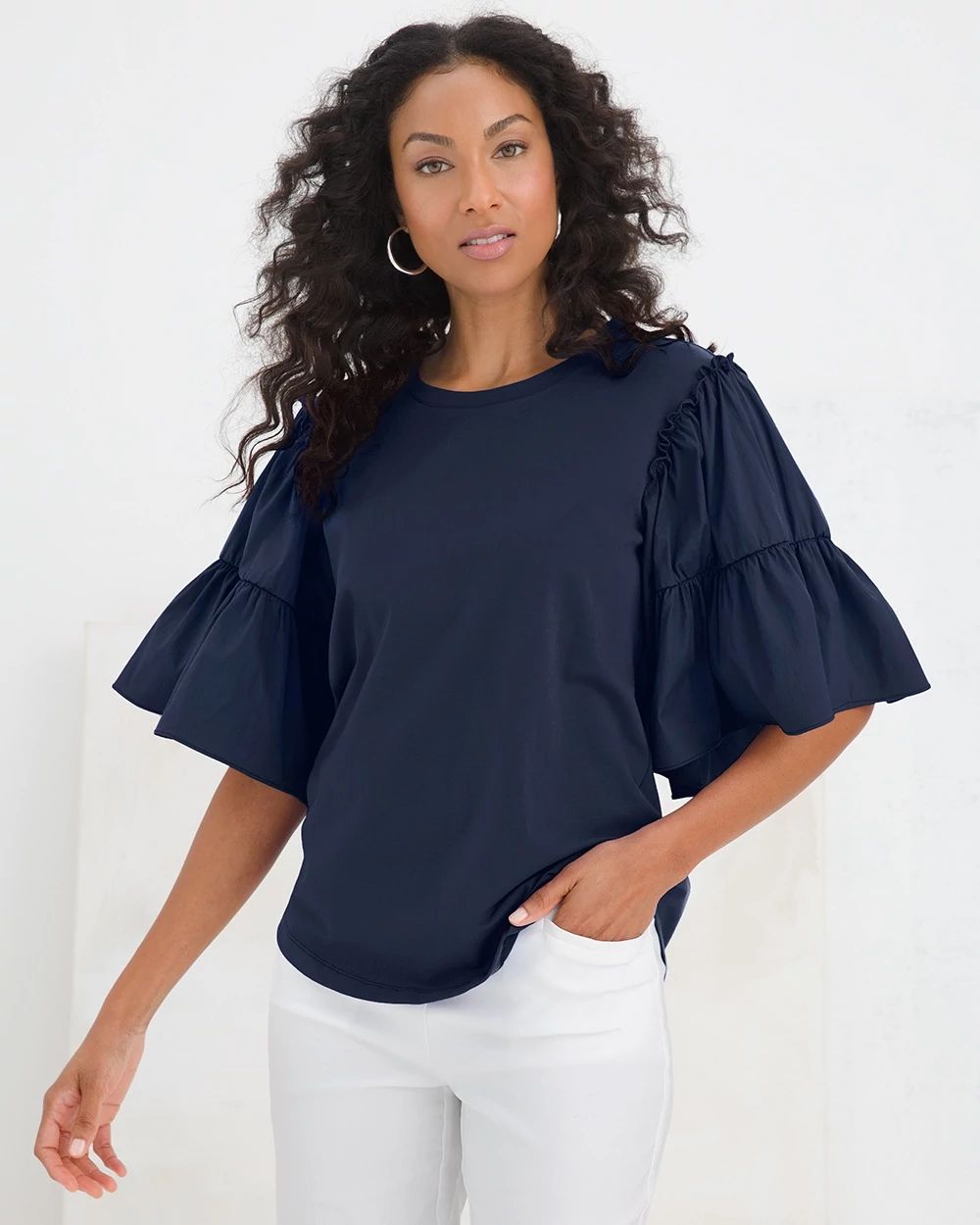 Knit and Woven Tiered-Sleeve Top