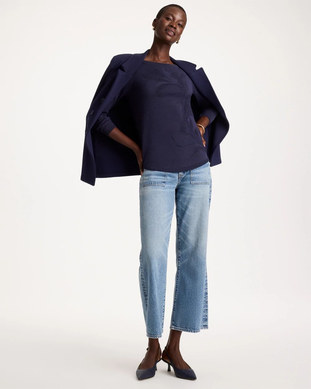 Ella Bateau Jacquard Pullover Sweater click to view larger image.