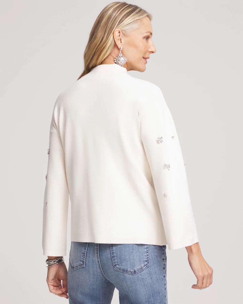 Embellished Mockneck Pullover Sweater