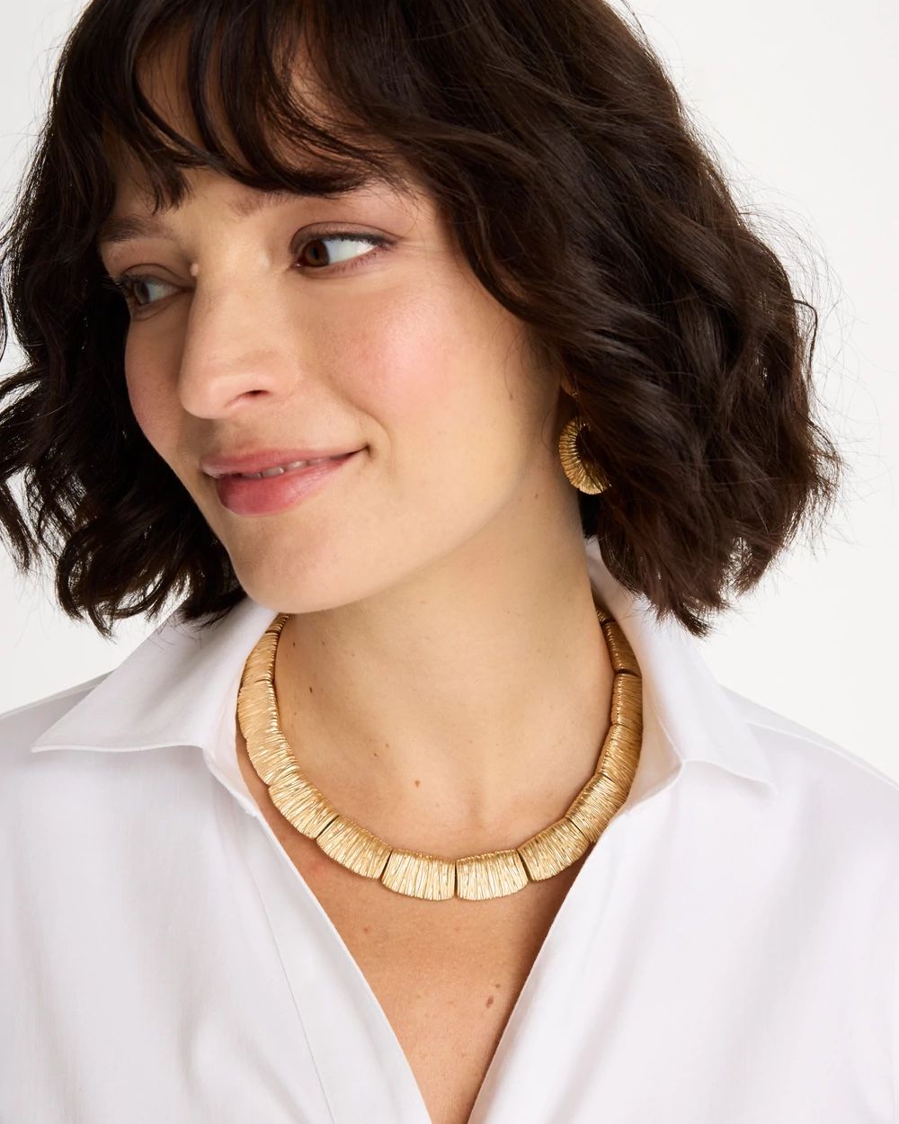 Crinkle Goldtone Collar Necklace click to view larger image.