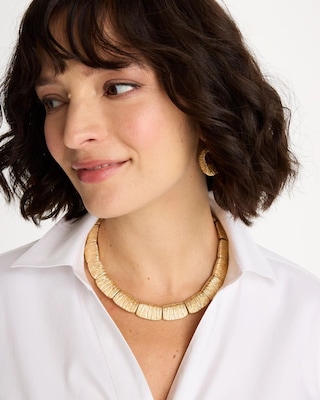 Crinkle Goldtone Collar Necklace click to view larger image.