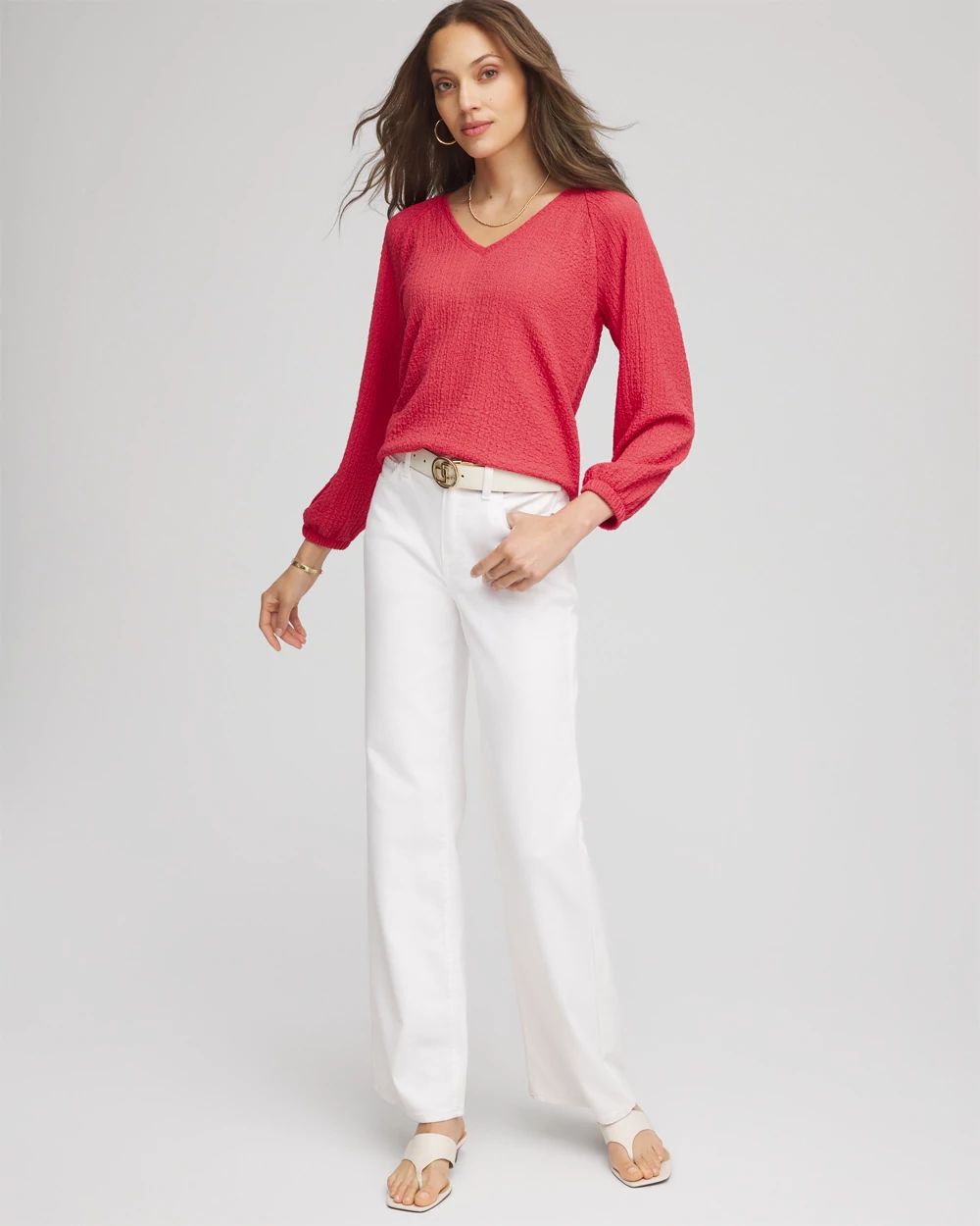 Textured Raglan V-Neck Top