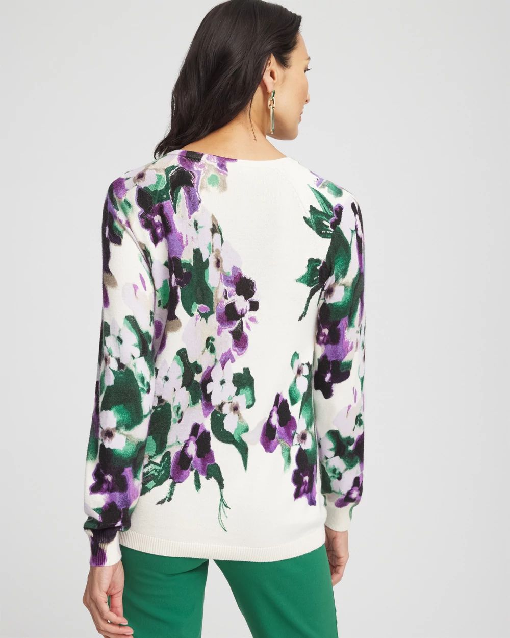 Floral Button Long Sleeve Pullover Sweater click to view larger image.