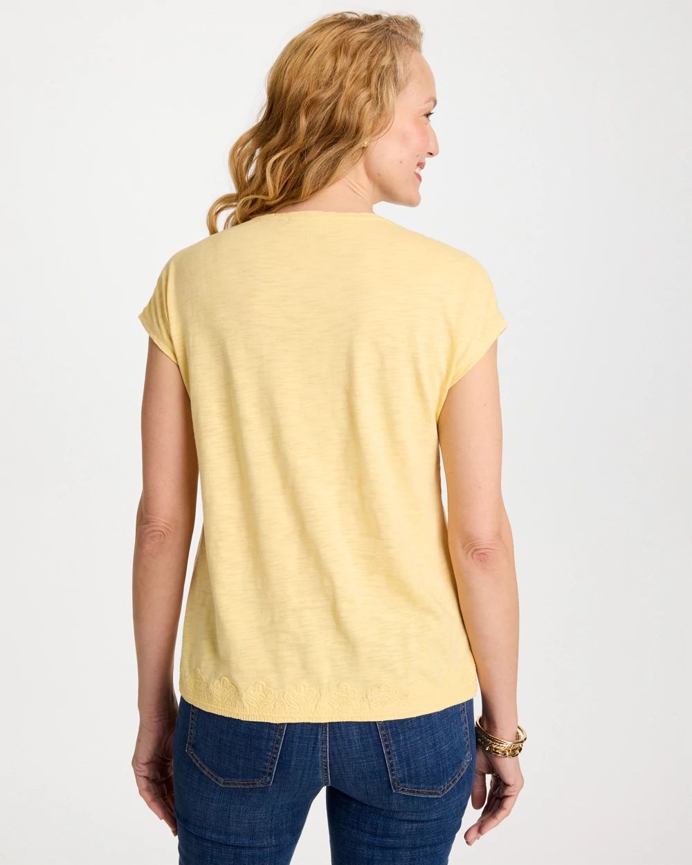 Monochrome Embroidered Cap-Sleeve Tee