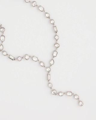 Bezel Set Silvertone Y-Necklace click to view larger image.