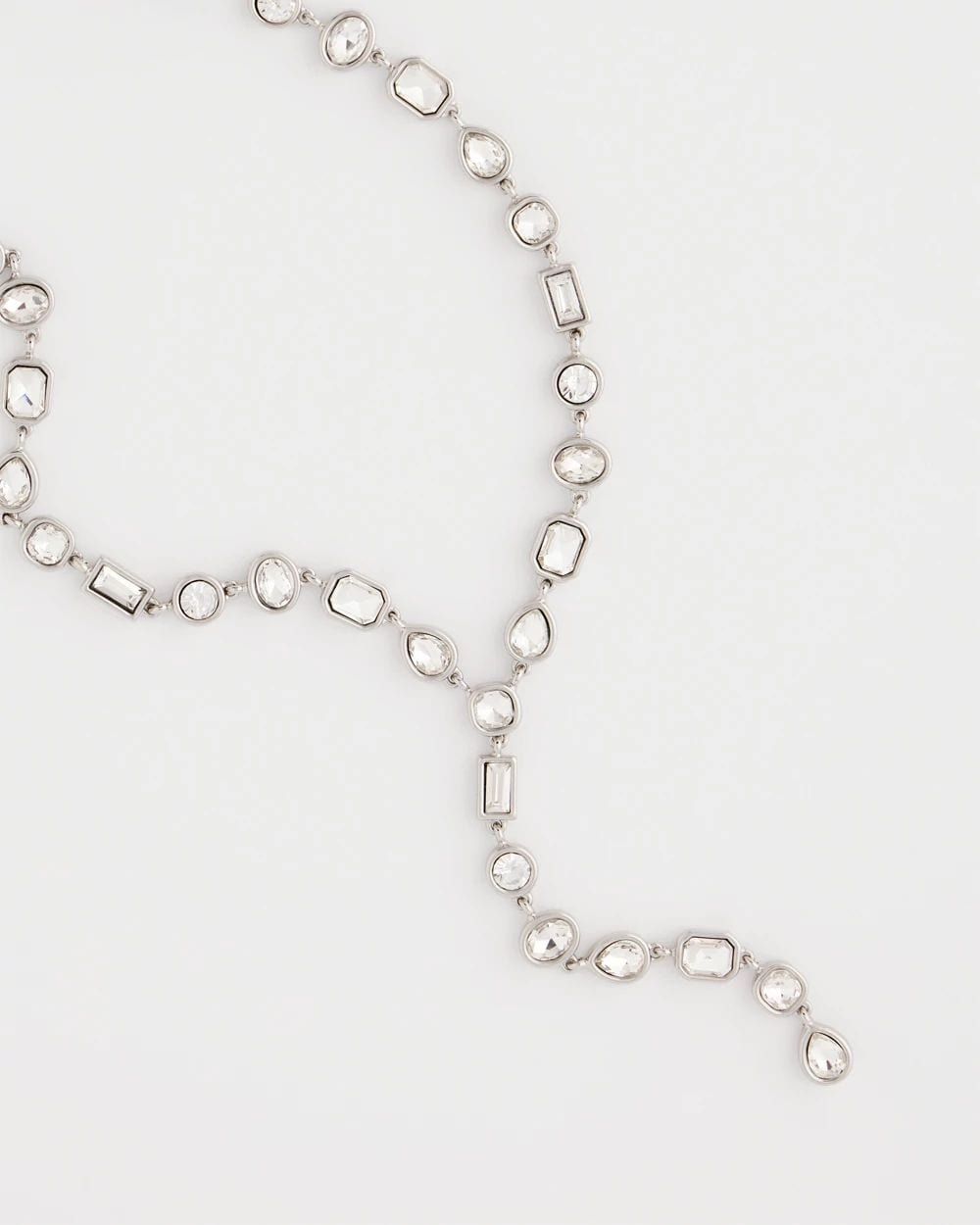 Bezel Set Silvertone Y-Necklace