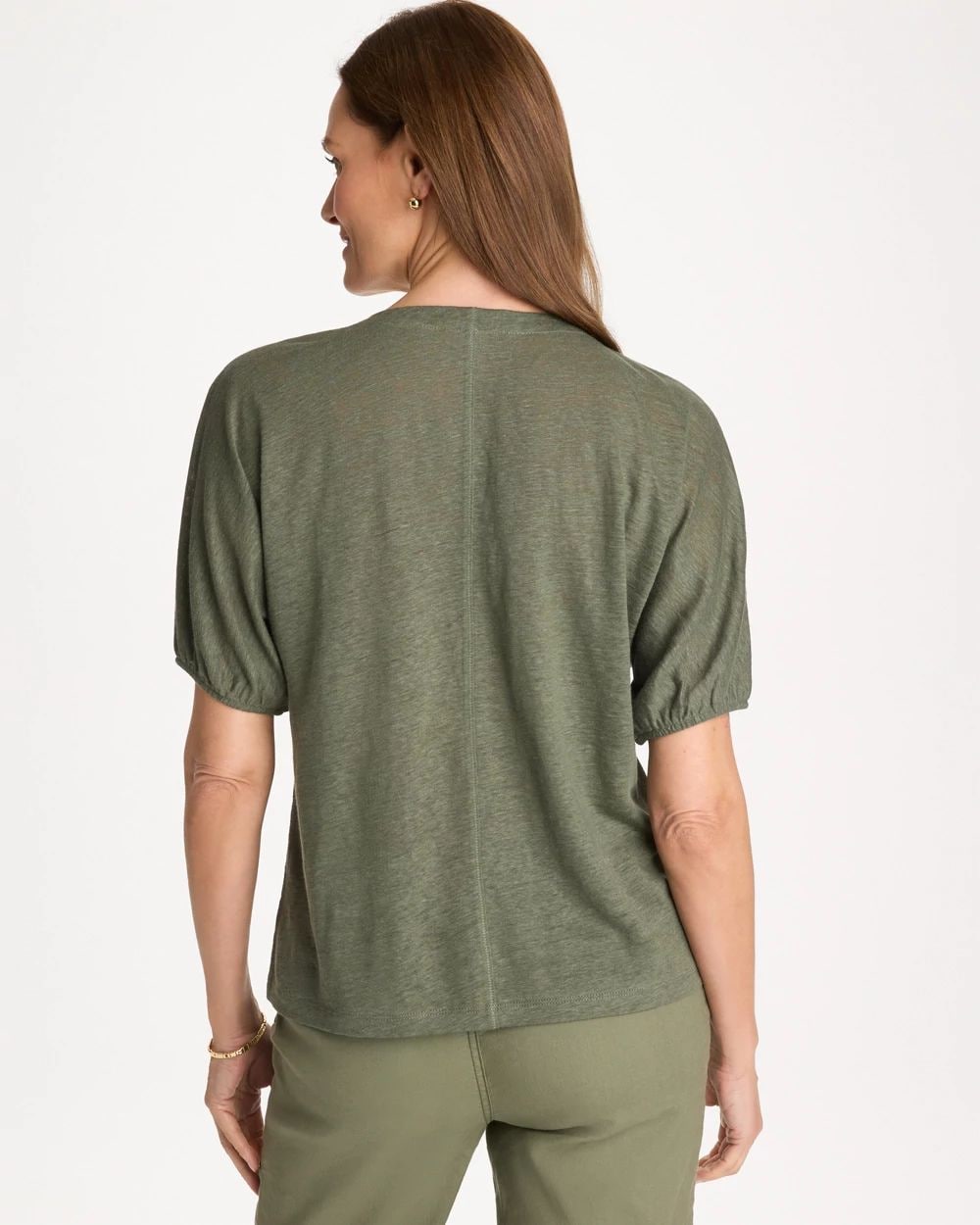 Linen Ruched V-Neck Tee click to view larger image.
