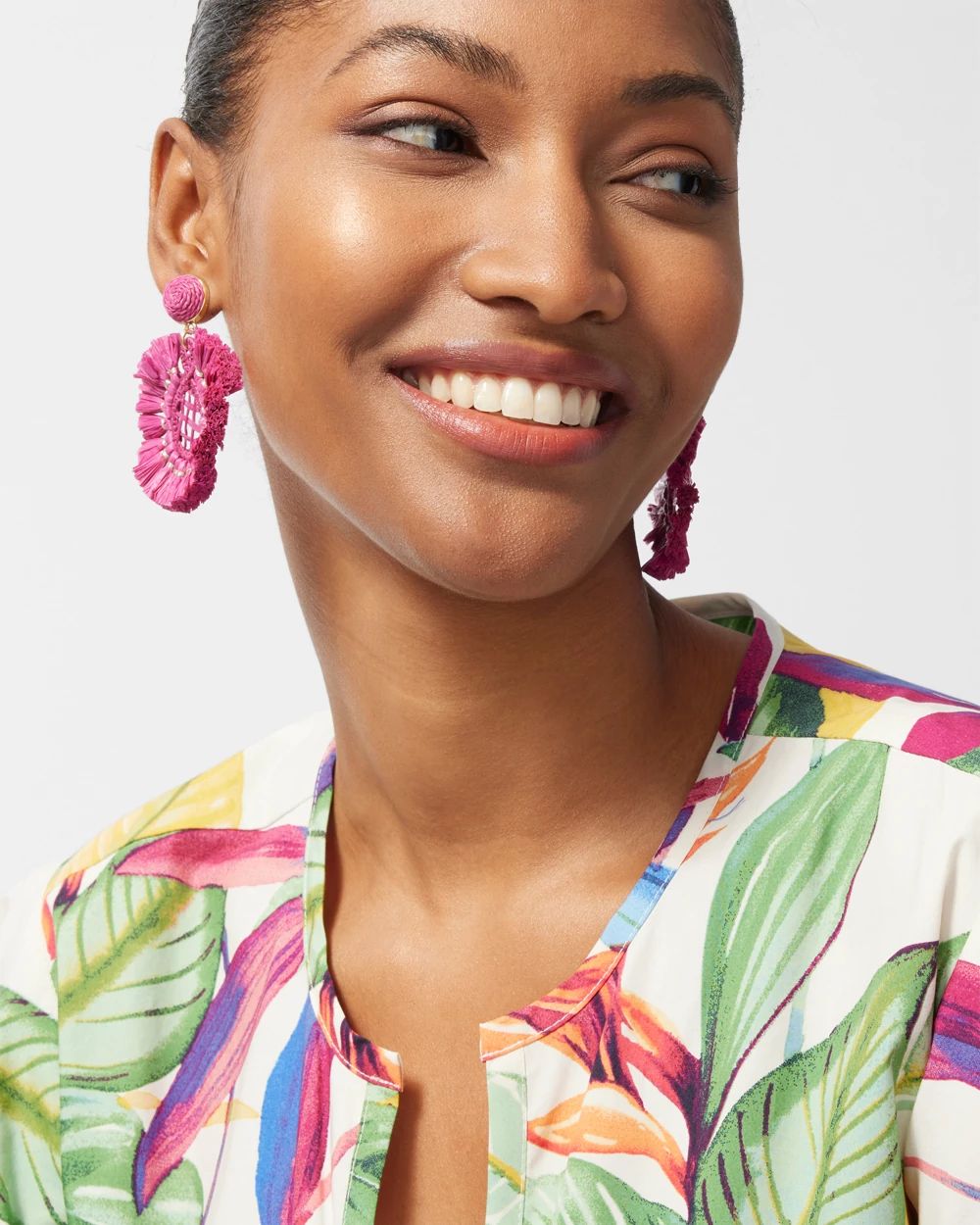Pink Raffia Drop Earrings
