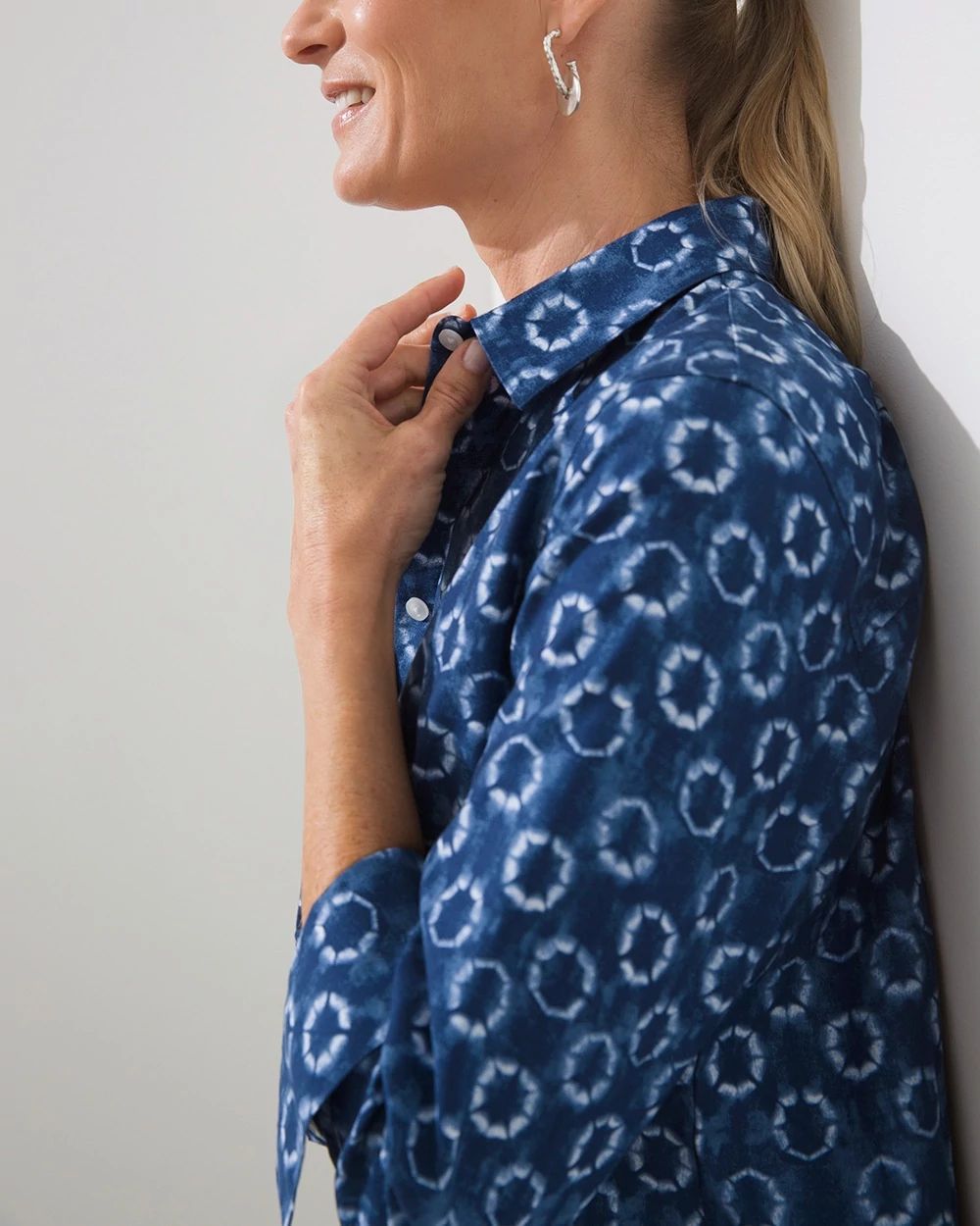 No-Iron Stretch Dot Print Shirt