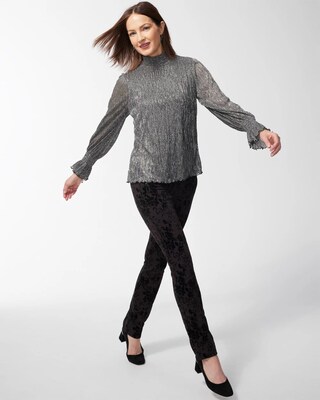 Mock Neck Metallic Crinkle Top