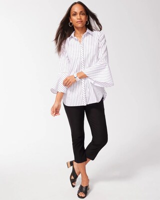 No Iron Stretch Stripe Flare Sleeve Tunic