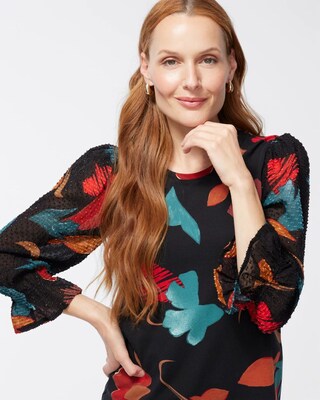 Abstract Print Chiffon Sleeve Top