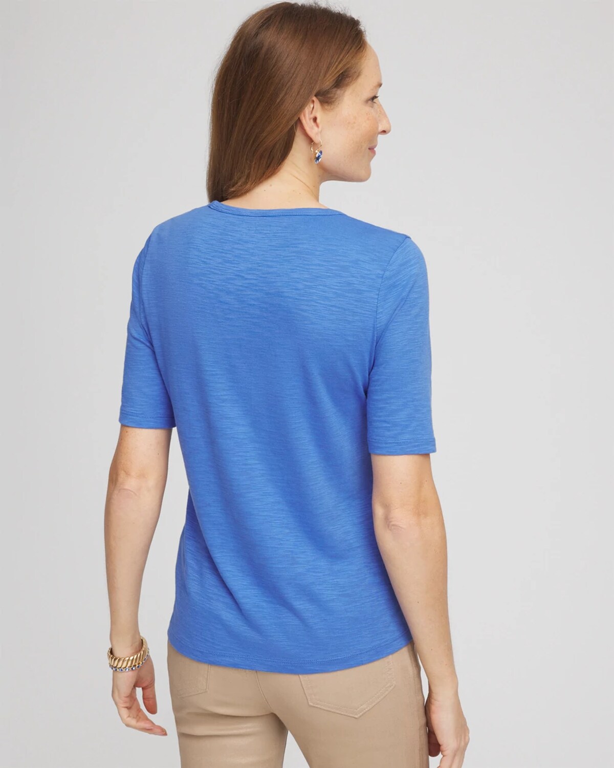 Chico's Jersey Knit Crewneck Button Tee In Blue In Blue