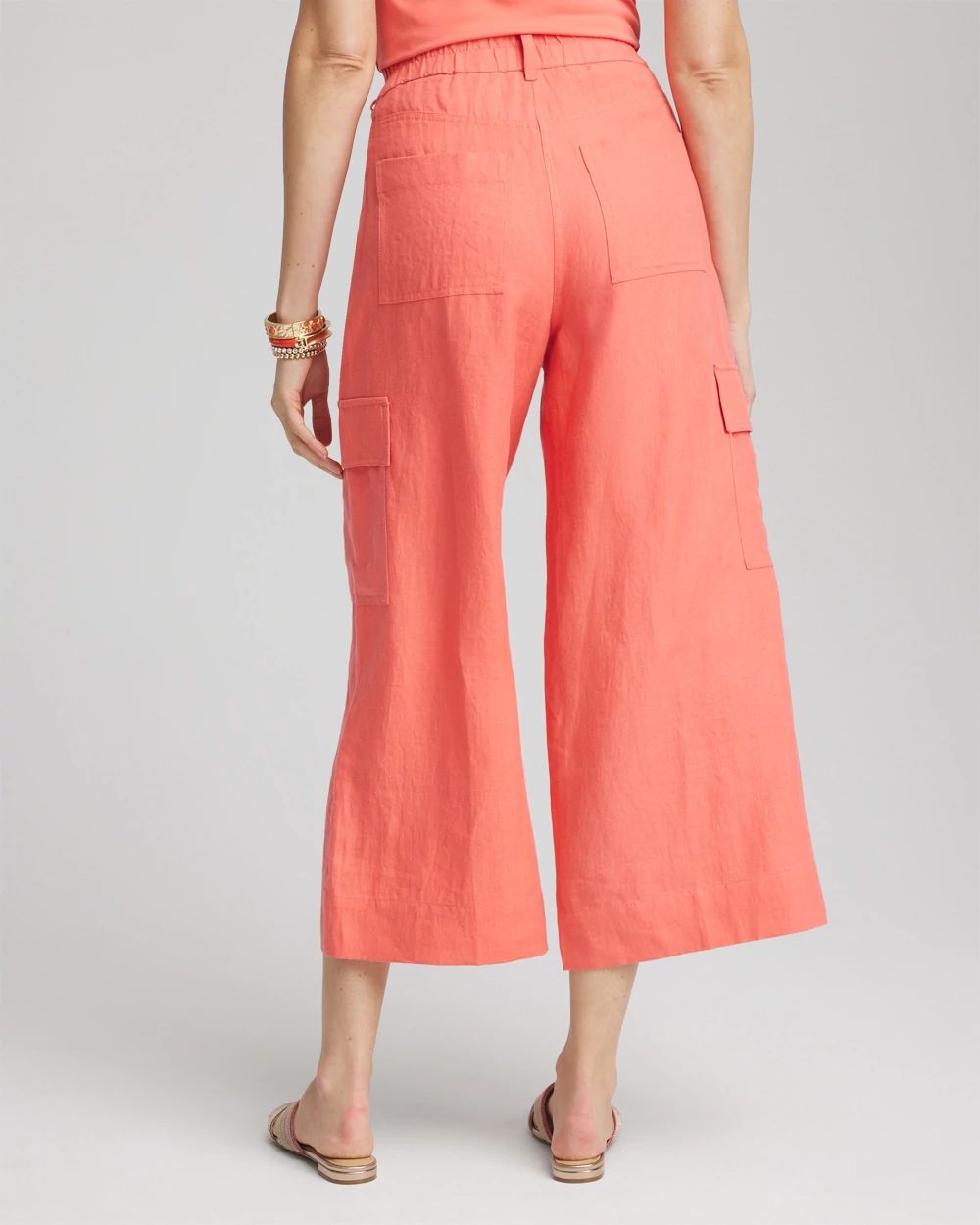 Linen Cargo Wide-Leg Cropped Pants
