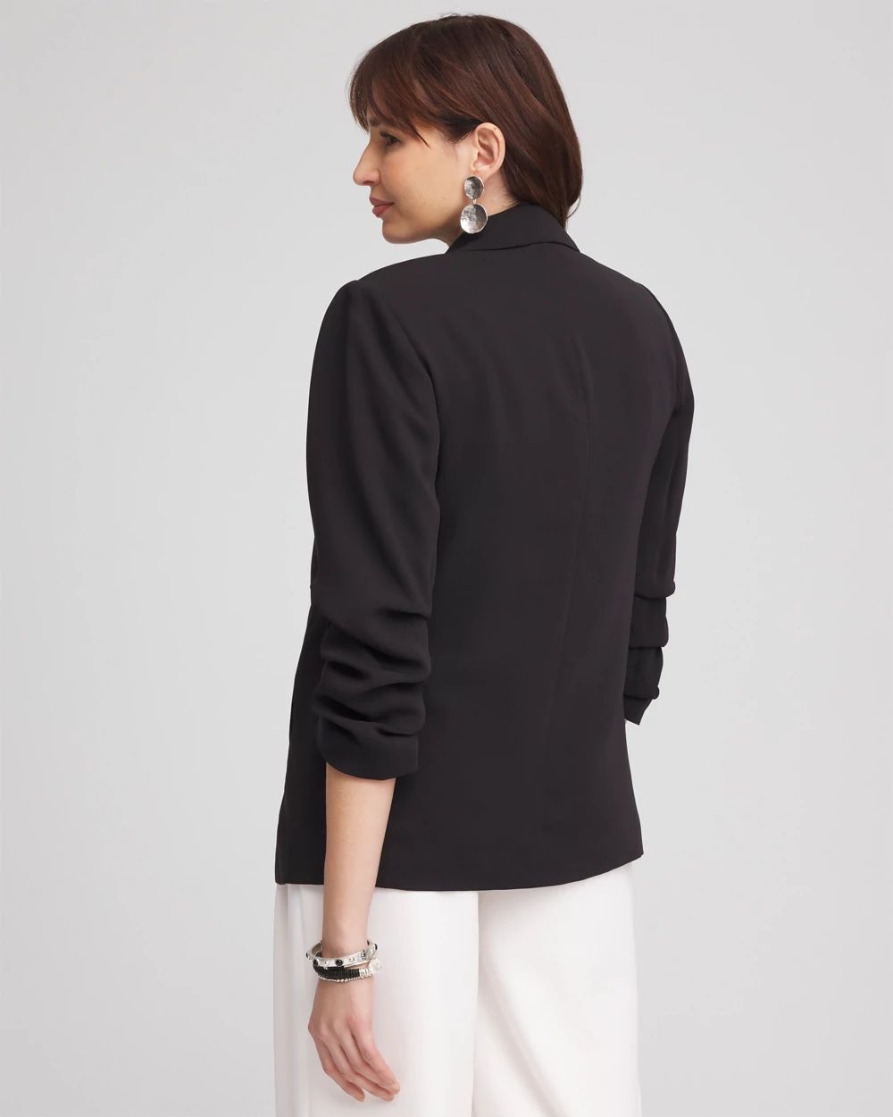 Notched-Lapel Ruched Sleeve Blazer click to view larger image.