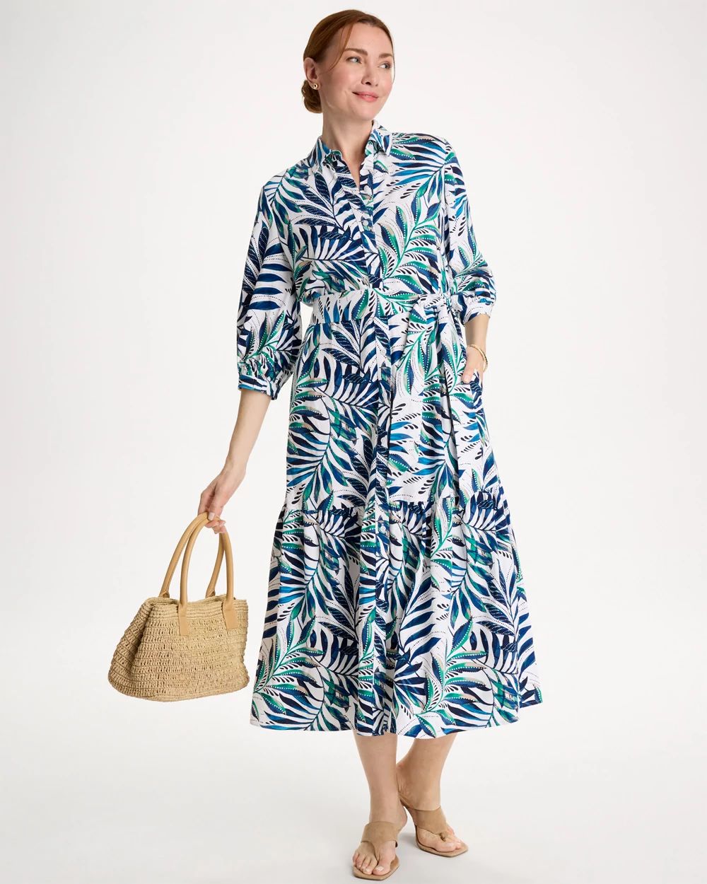 Palm Cotton-Rayon Slub Shirtdress click to view larger image.