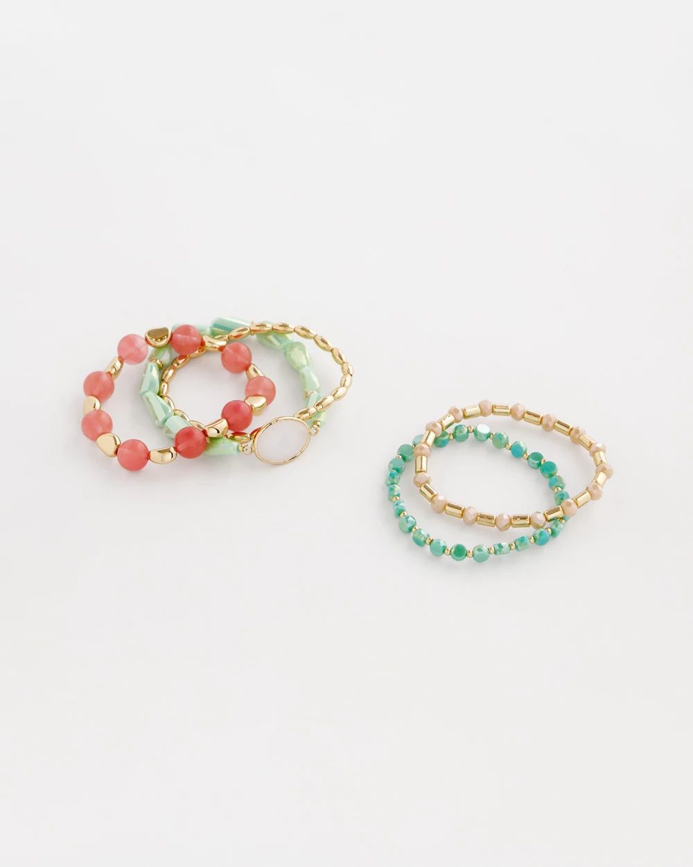 Green & Pink Stretch Set of Five Bracelets