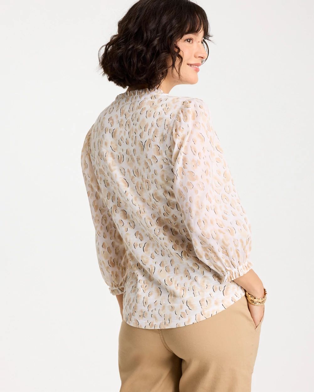 Animal Print Ruffled V-Neck Top click to view larger image.