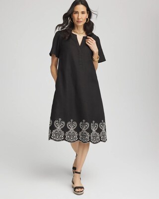 Embroidered Linen Flutter-Sleeve Dress click to view larger image.