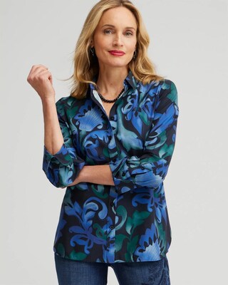 No Iron Stretch Scroll Print Shirt