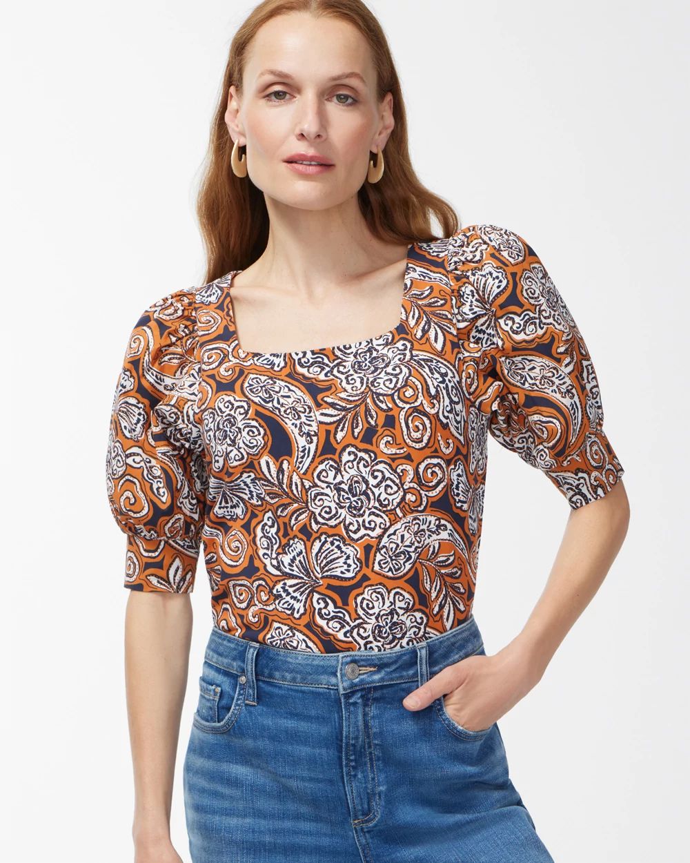 Warm Paisley Square Neck Top
