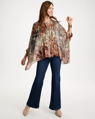 Button-Front Crewneck Cuffed Poncho click to view larger image.