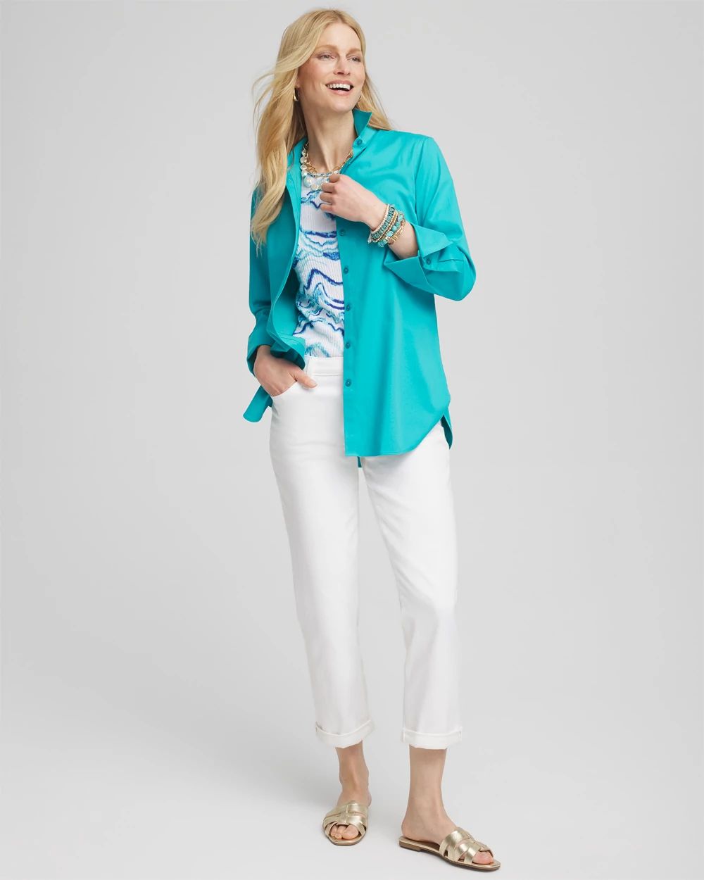 No Iron™ 3/4 Sleeve Stretch Shirt click to view larger image.