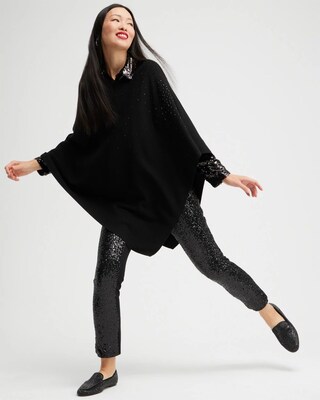 Cashmere Blend Embellished Poncho