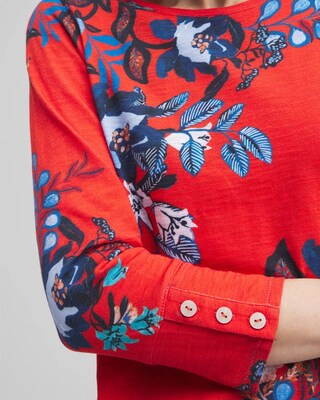 Floral 3/4 Sleeve Button Tee