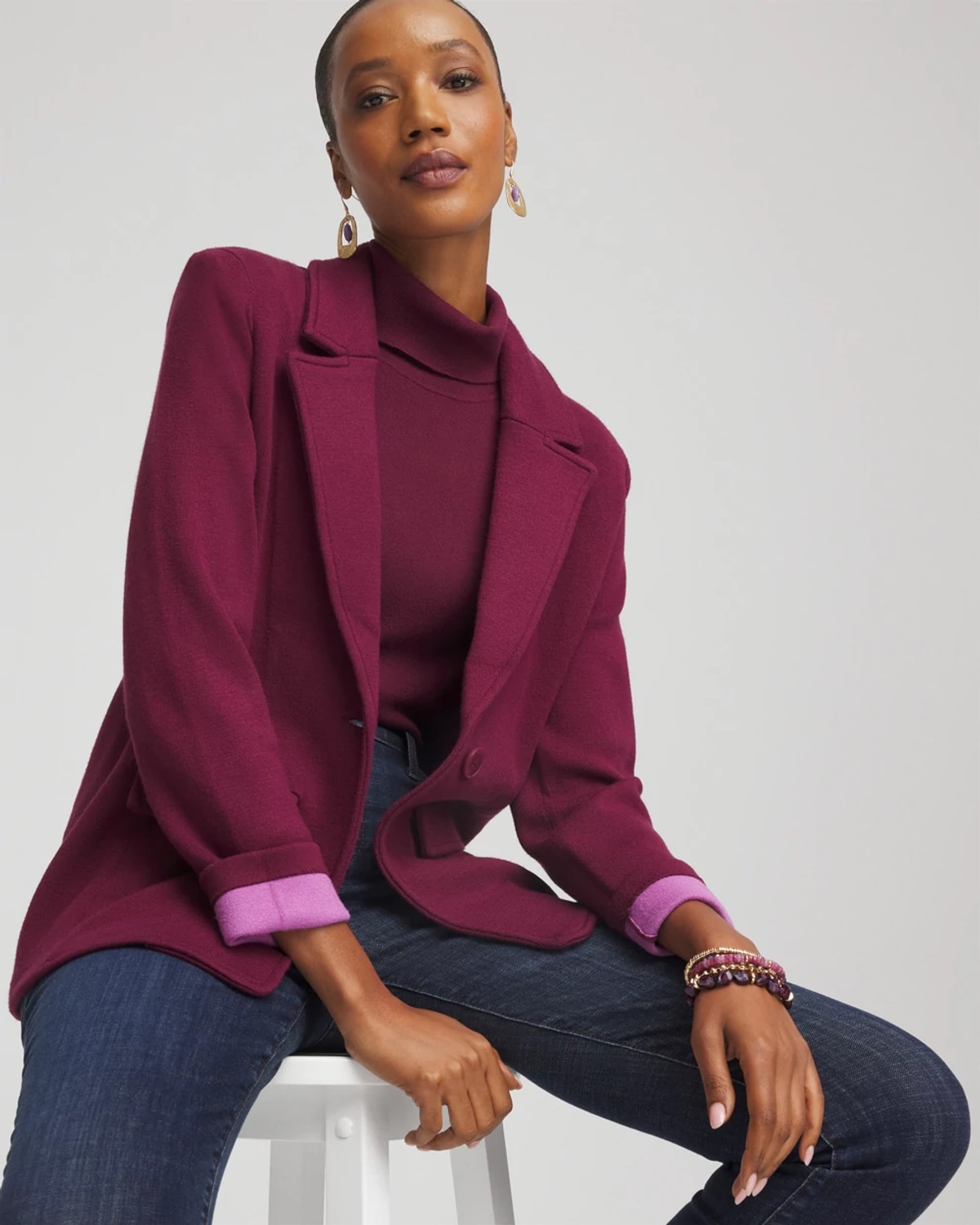 Chico's Single-breasted Sweater Blazer In Deep Chianti In Brown