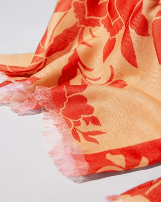 Orange Floral Oblong Scarf