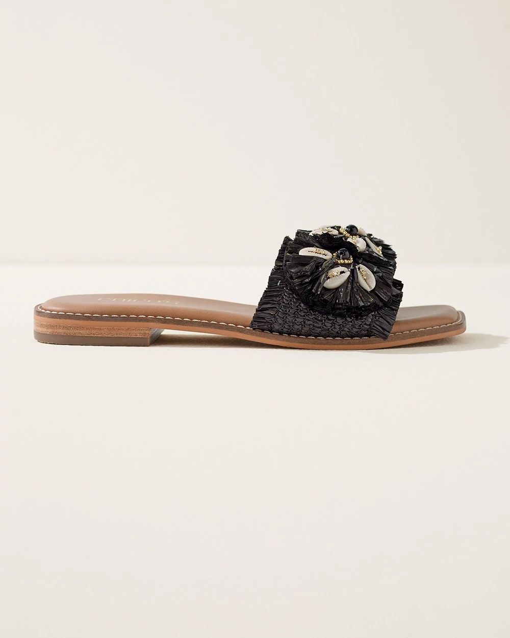 Black Seashell Slide Sandals