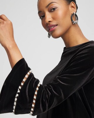 Velvet Faux Pearl Embellished Tunic