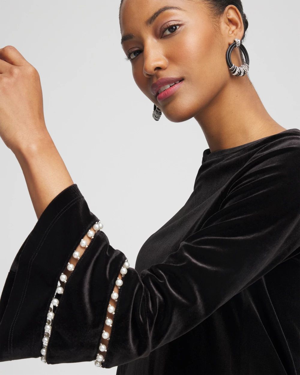 Velvet Faux Pearl Embellished Tunic