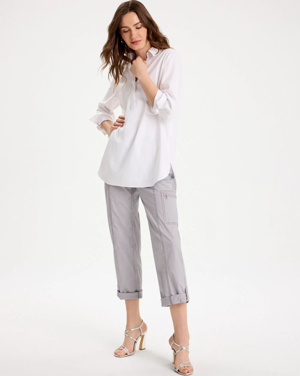 Poplin Cropped Roll Tab Pants
